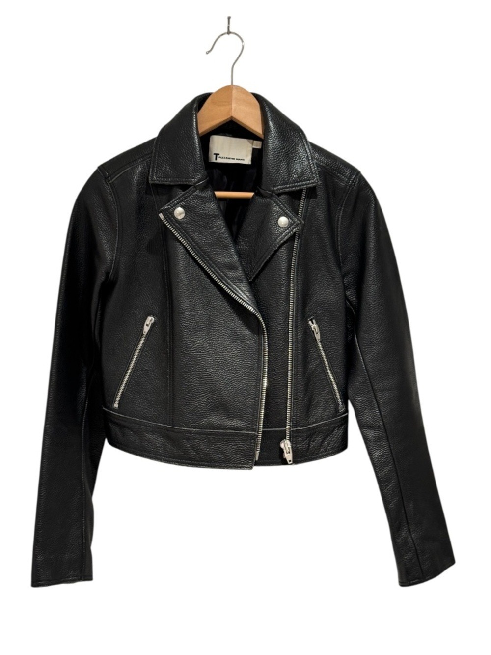 ALEXANDER WANG black pebbled leather moto jacket - size 2